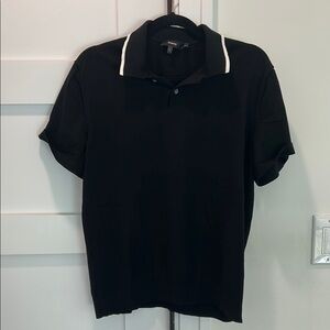 Theory Black Polo with White Collar and Relaxed Fit